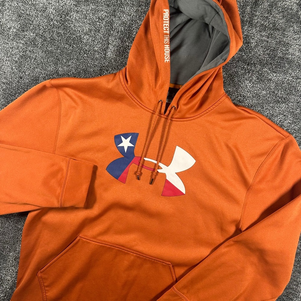 Under Armour Hoodie Mens Large Texas Flag Logo Orange Pullover Sweatshirt